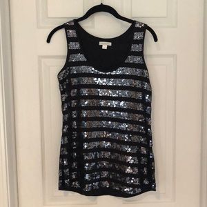 Garnet Hill Black Sequin Holiday Tank, size XS.